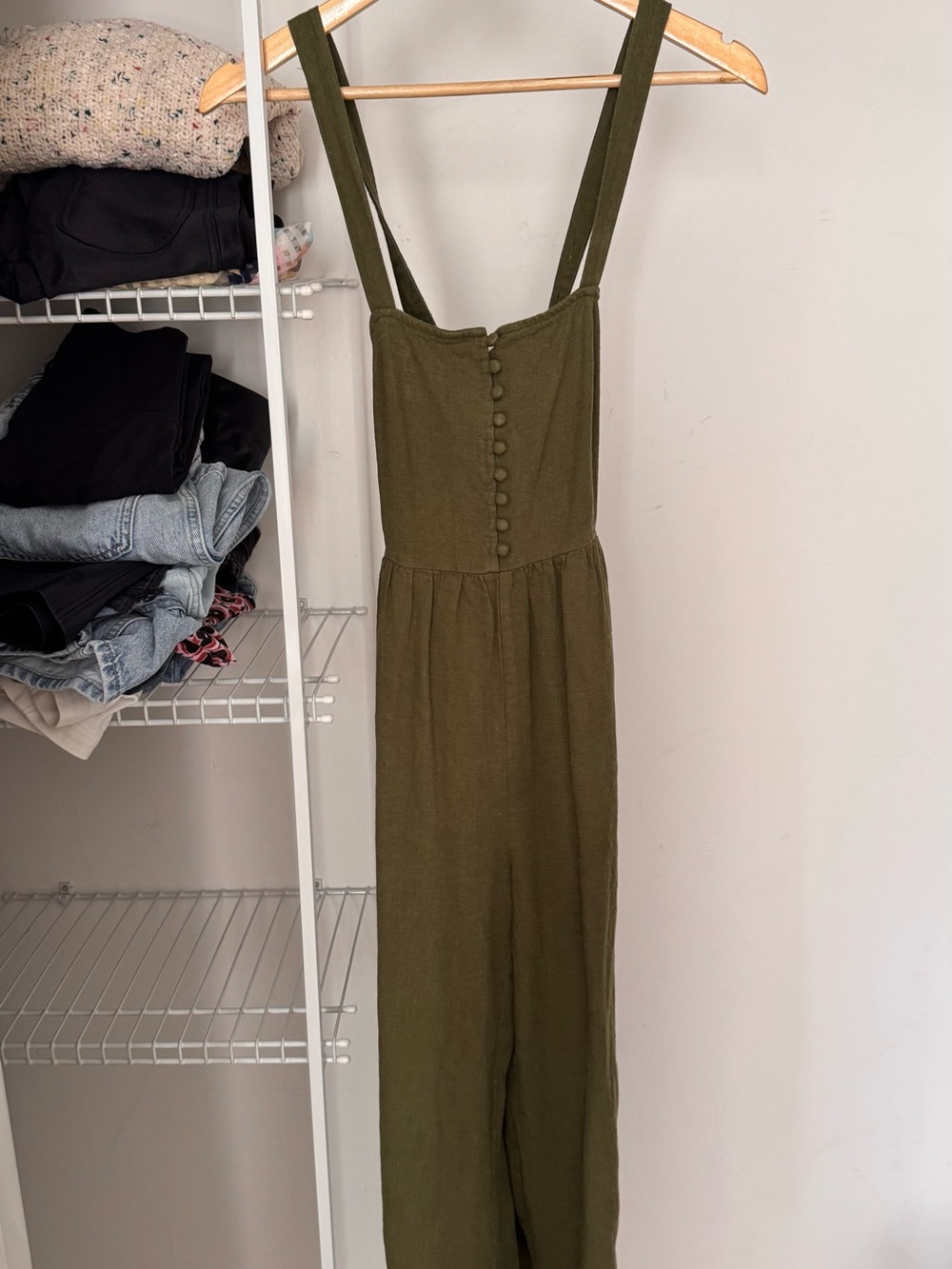 Madewell Olive Green Button-Front Strap Jumpsuit